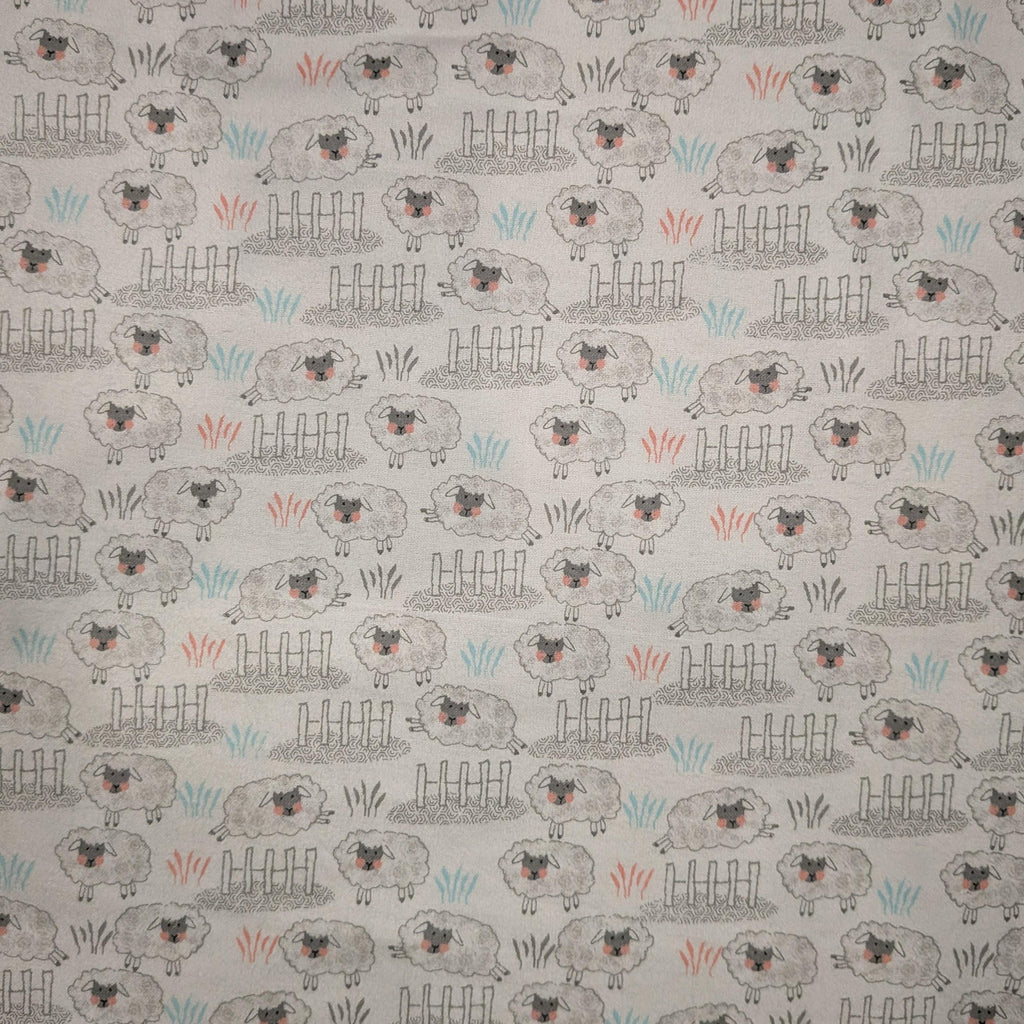 A.E. Nathan ~ WHITE SHEEP ~ FLANNEL ~ White ~ Sold by the 1/2 Yard