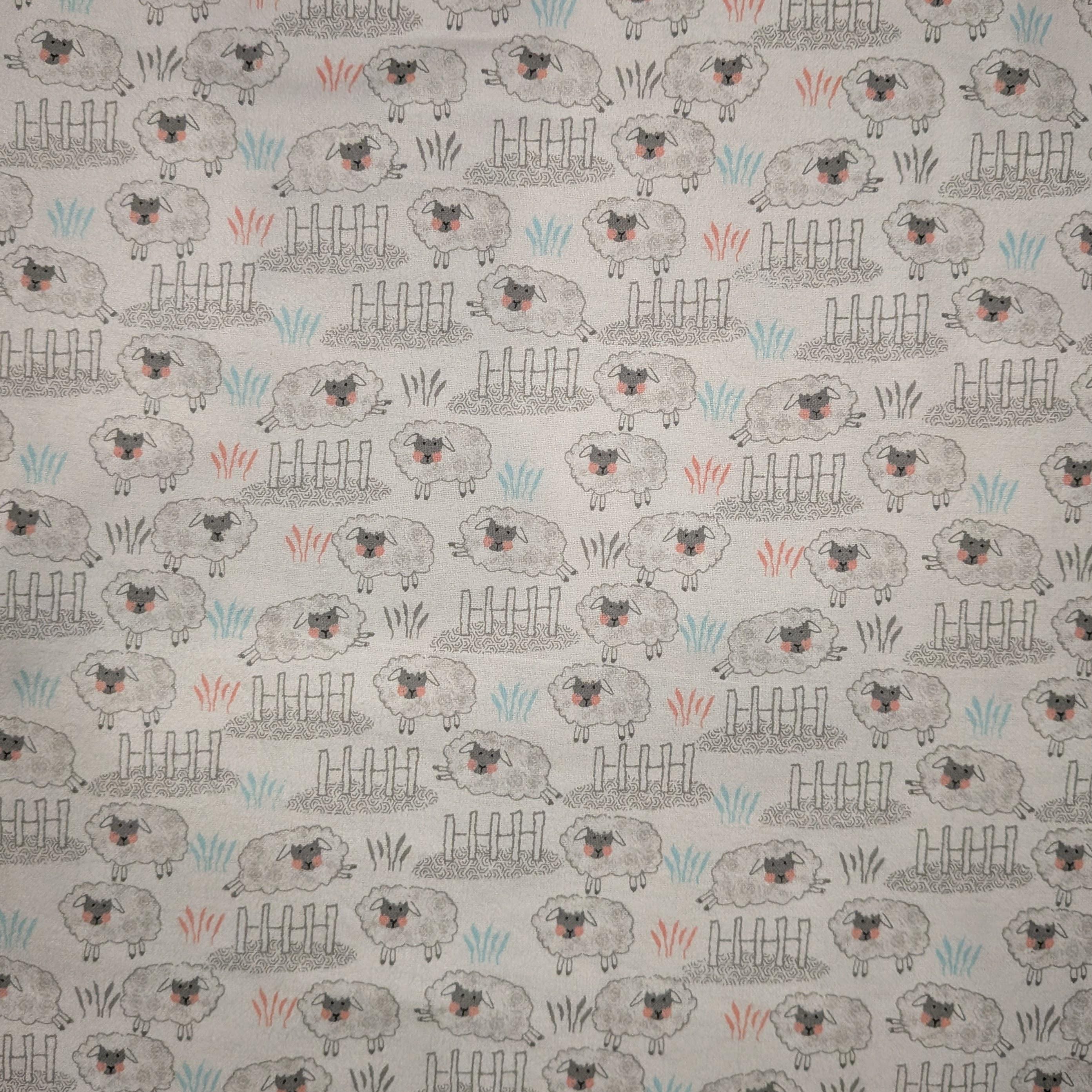 A.E. Nathan ~ WHITE SHEEP ~ FLANNEL ~ White ~ Sold by the 1/2 Yard