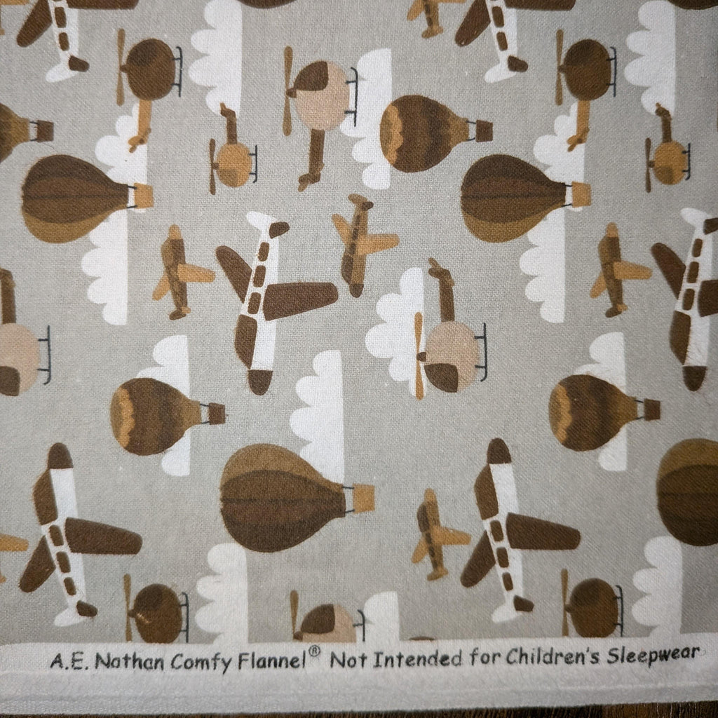 A.E. Nathan ~ AIRPLANES & HELICOPTERS ~ FLANNEL ~ Gray ~ Sold by the 1/2 Yard
