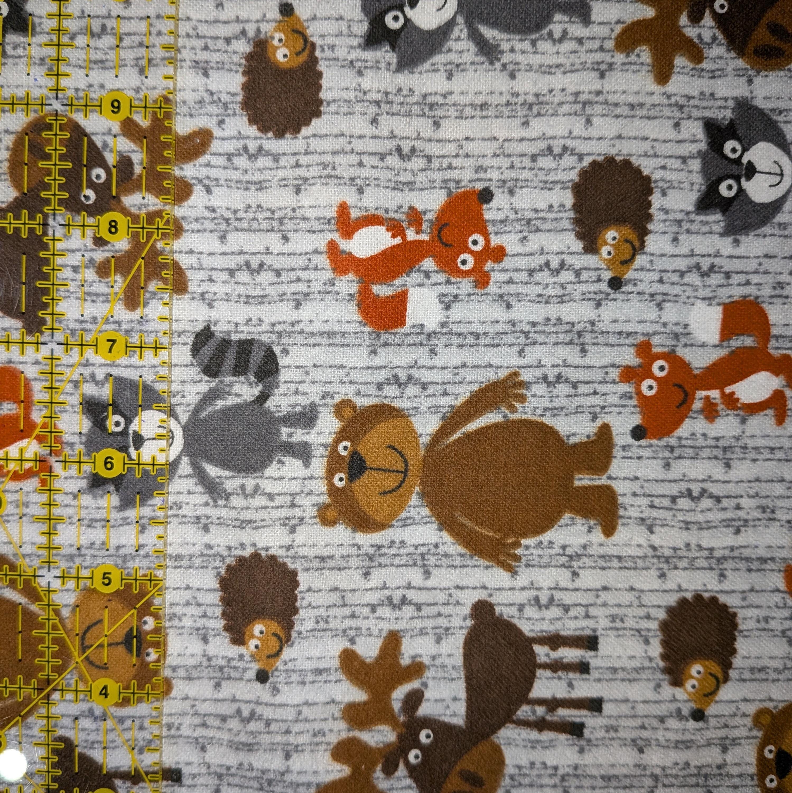 A.E. Nathan ~ WOODLAND ANIMALS ~ FLANNEL ~ Gray ~ Sold by the 1/2 Yard