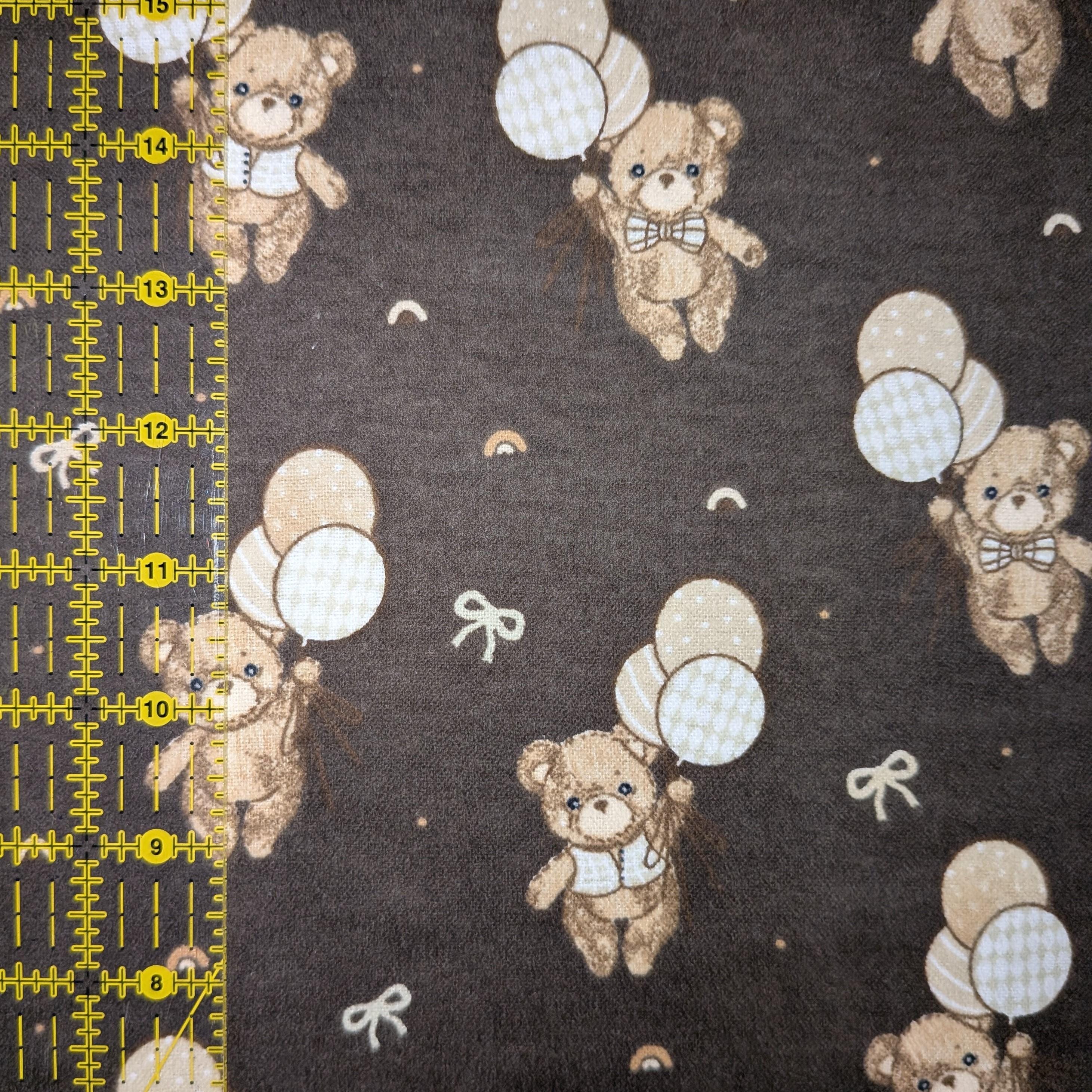 Camelot Fabrics ~ TEDDY BEAR'S Adventures ~ FLANNEL ~ Dark Brown ~ Sold by the 1/2 Yard