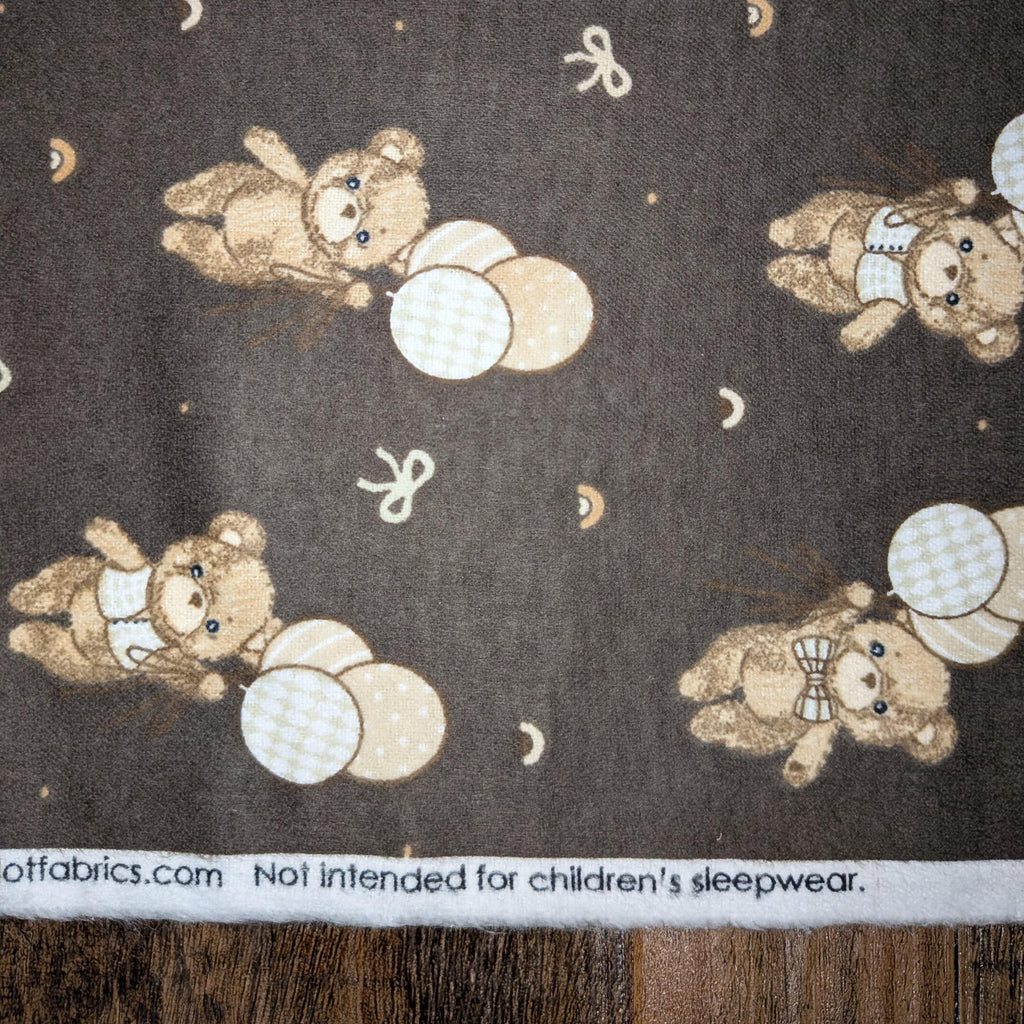 Camelot Fabrics ~ TEDDY BEAR'S Adventures ~ FLANNEL ~ Dark Brown ~ Sold by the 1/2 Yard