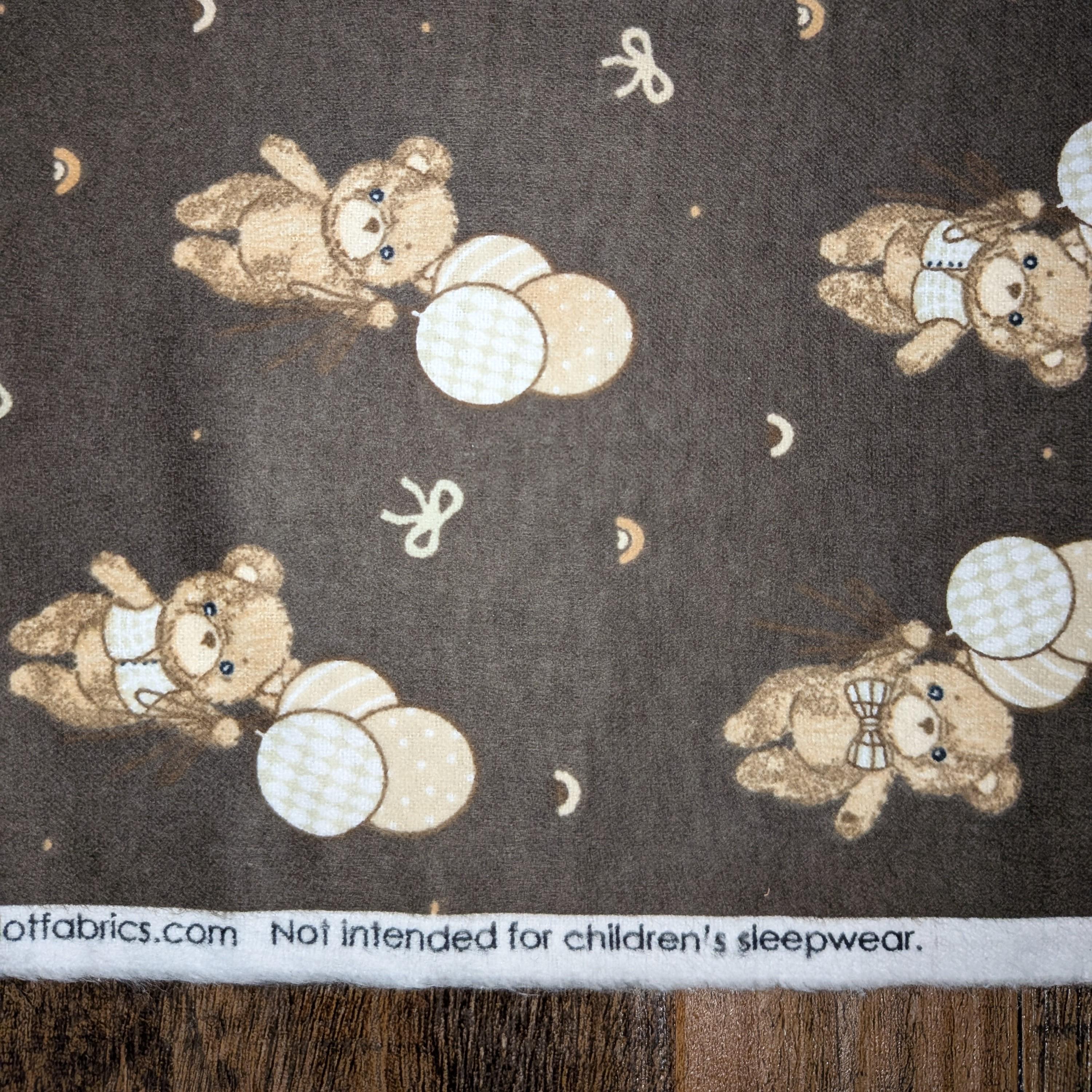 Camelot Fabrics ~ TEDDY BEAR'S Adventures ~ FLANNEL ~ Dark Brown ~ Sold by the 1/2 Yard