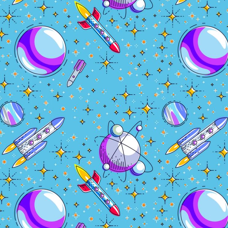 David Textiles ~ UP In SPACE ~ FLANNEL ~ Blue ~ Sold by the 1/2 Yard