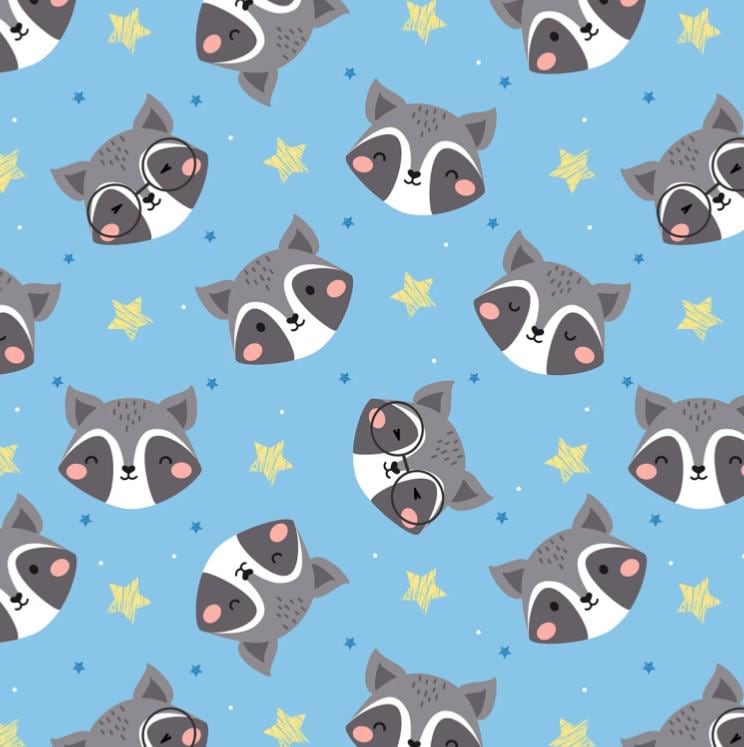 David Textiles ~ RACCOONS ~ FLANNEL ~ Blue ~ Sold by the 1/2 Yard