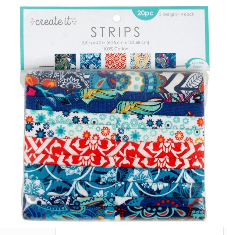 Fabric Editions ~ Create It ~ MOROCCAN ~ 2.5in STRIPS ~ White, Blue, and Red