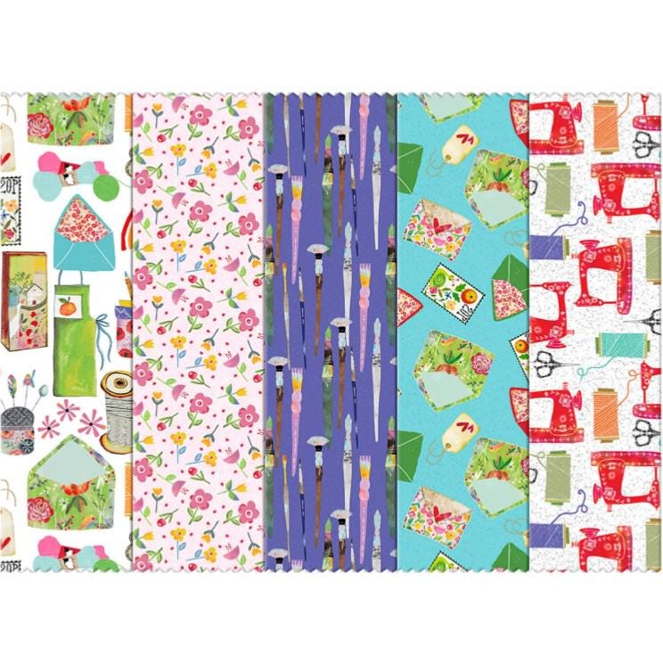 Fabric Editions ~ HOBBY CRAFT~ 10 inch SQUARES ~ White, Purple, Pink and Aqua