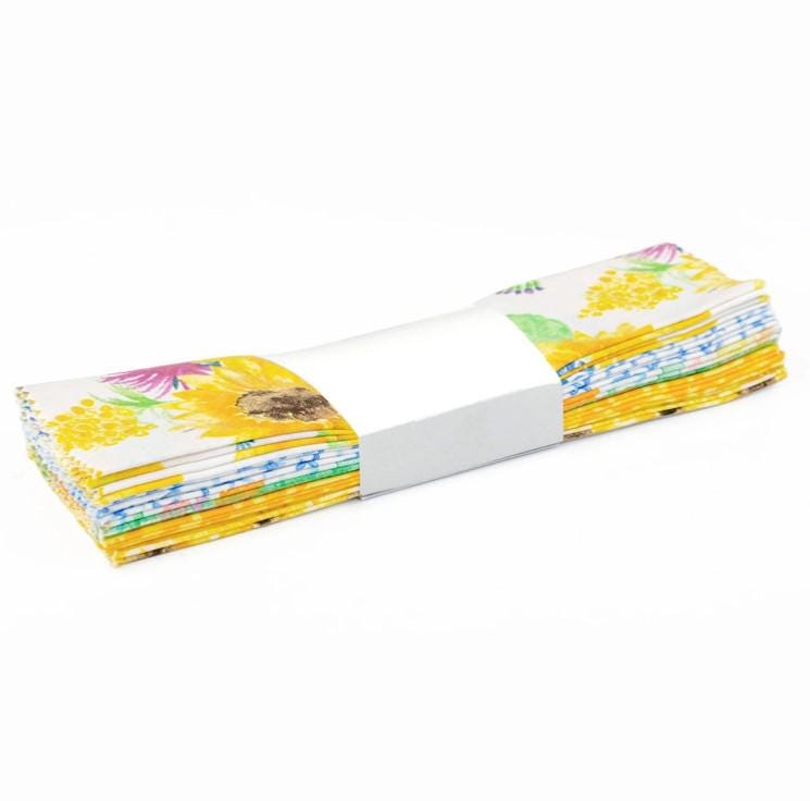 Fabric Editions ~ SUNFLOWER DAY ~ 10 inch SQUARES ~ 20 Pieces ~ White, Blue and Yellow