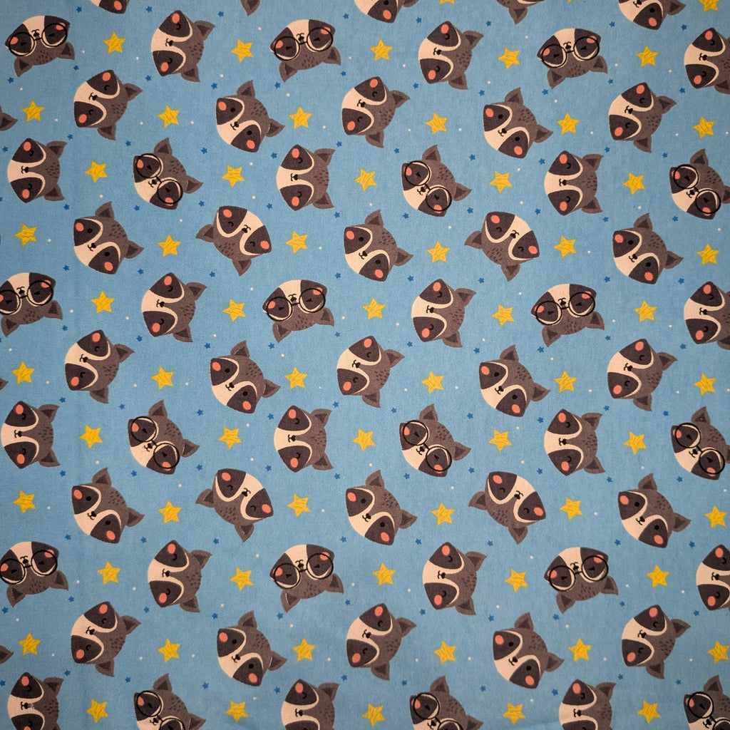 David Textiles ~ RACCOONS ~ FLANNEL ~ Blue ~ Sold by the 1/2 Yard