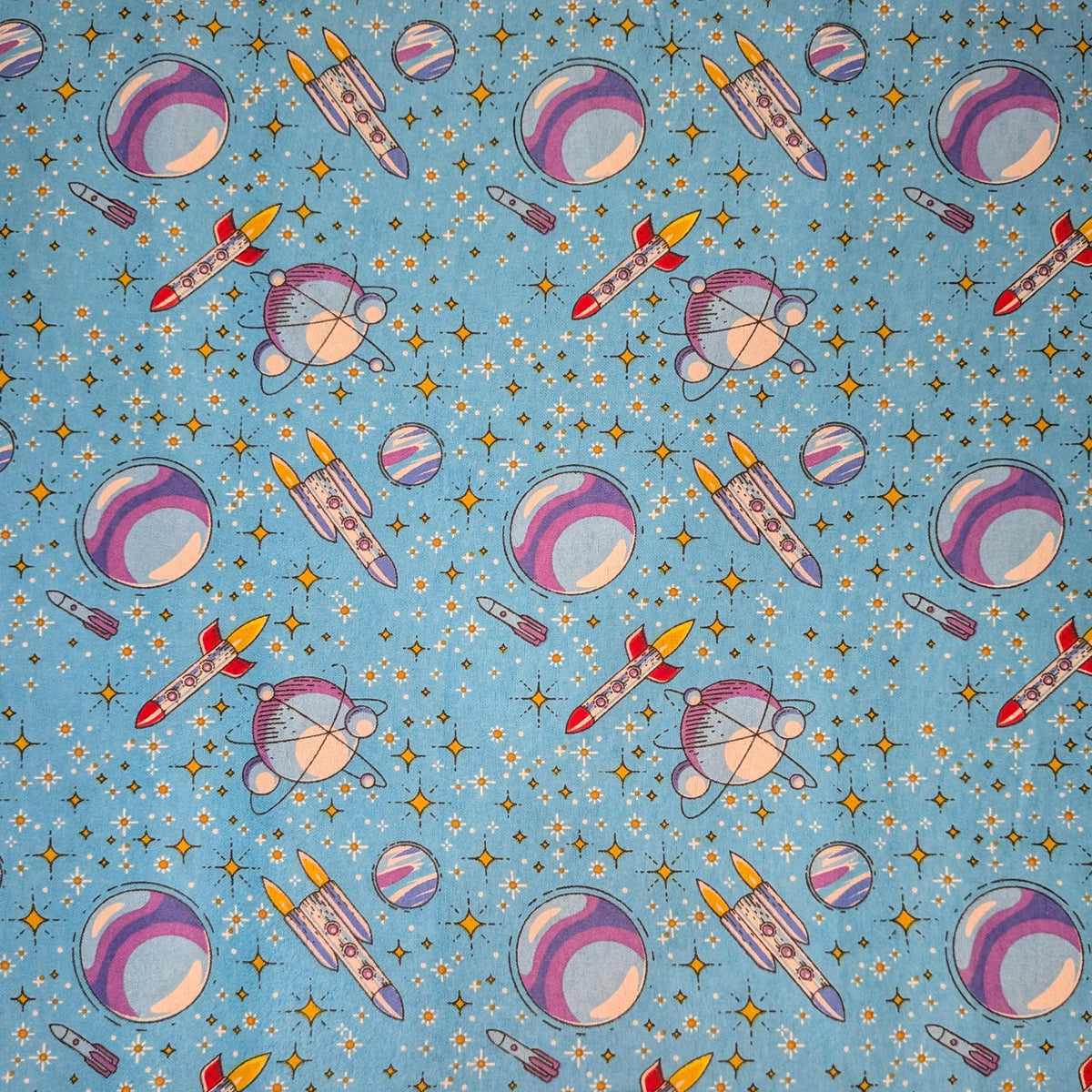 David Textiles ~ UP In SPACE ~ FLANNEL ~ Blue ~ Sold by the 1/2 Yard