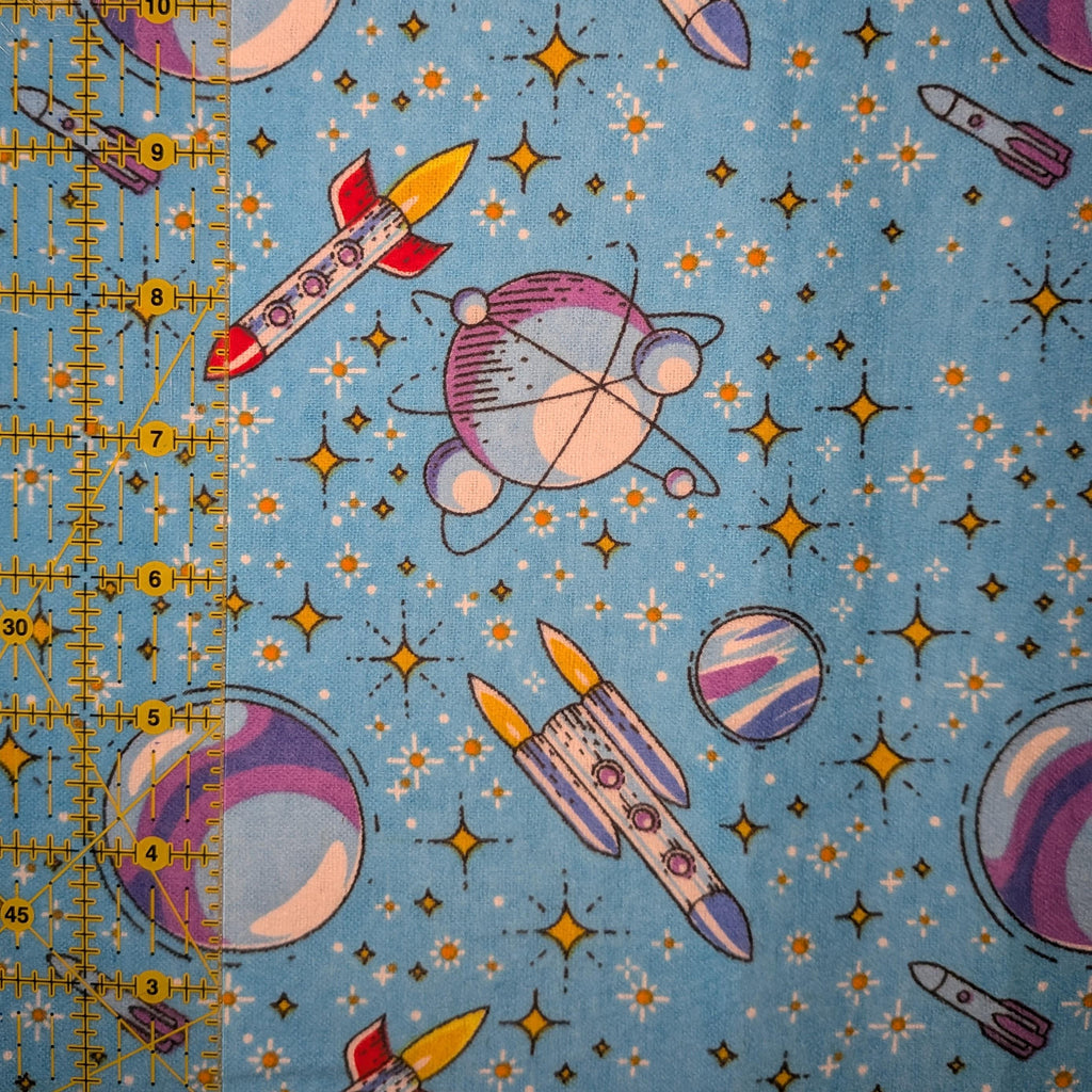 David Textiles ~ UP In SPACE ~ FLANNEL ~ Blue ~ Sold by the 1/2 Yard