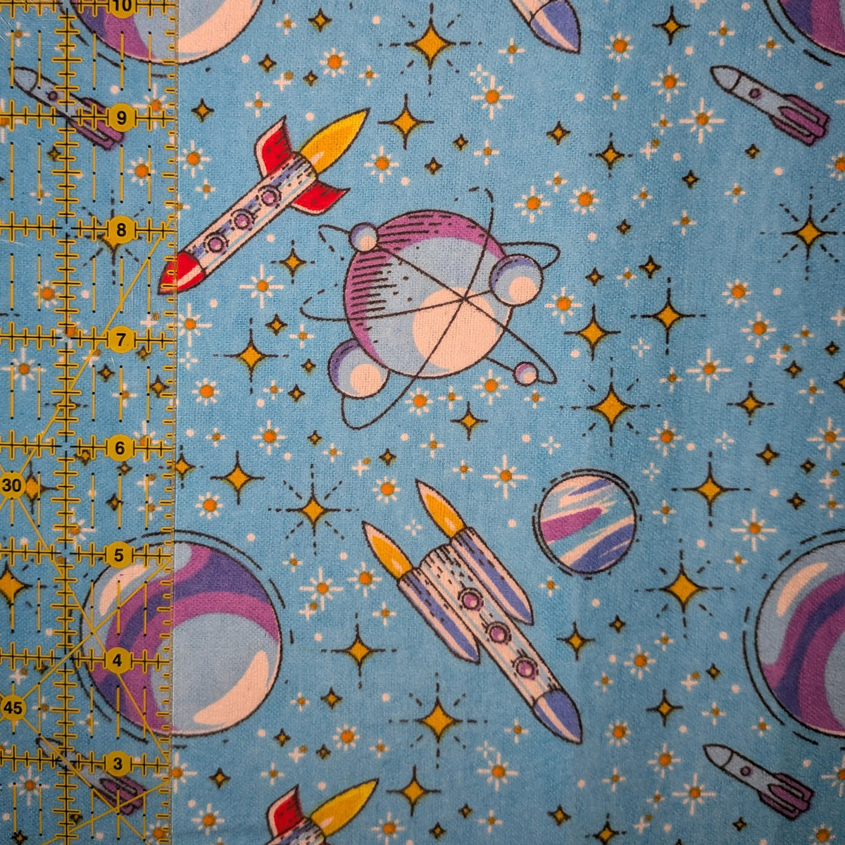 David Textiles ~ UP In SPACE ~ FLANNEL ~ Blue ~ Sold by the 1/2 Yard