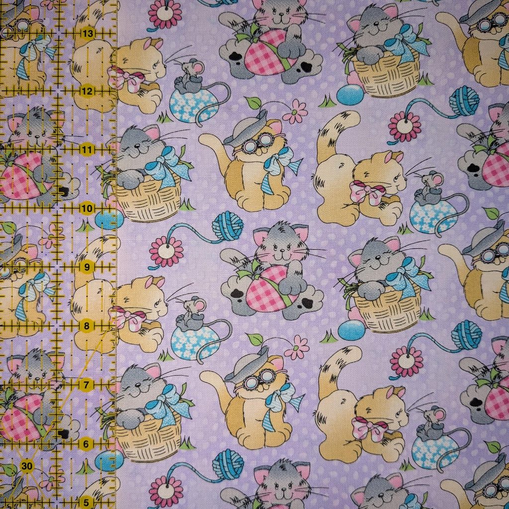 Fabric Traditions ~ CATS & EGGS (Holiday Prints) ~ Purple ~ Sold by the 1/2 Yard