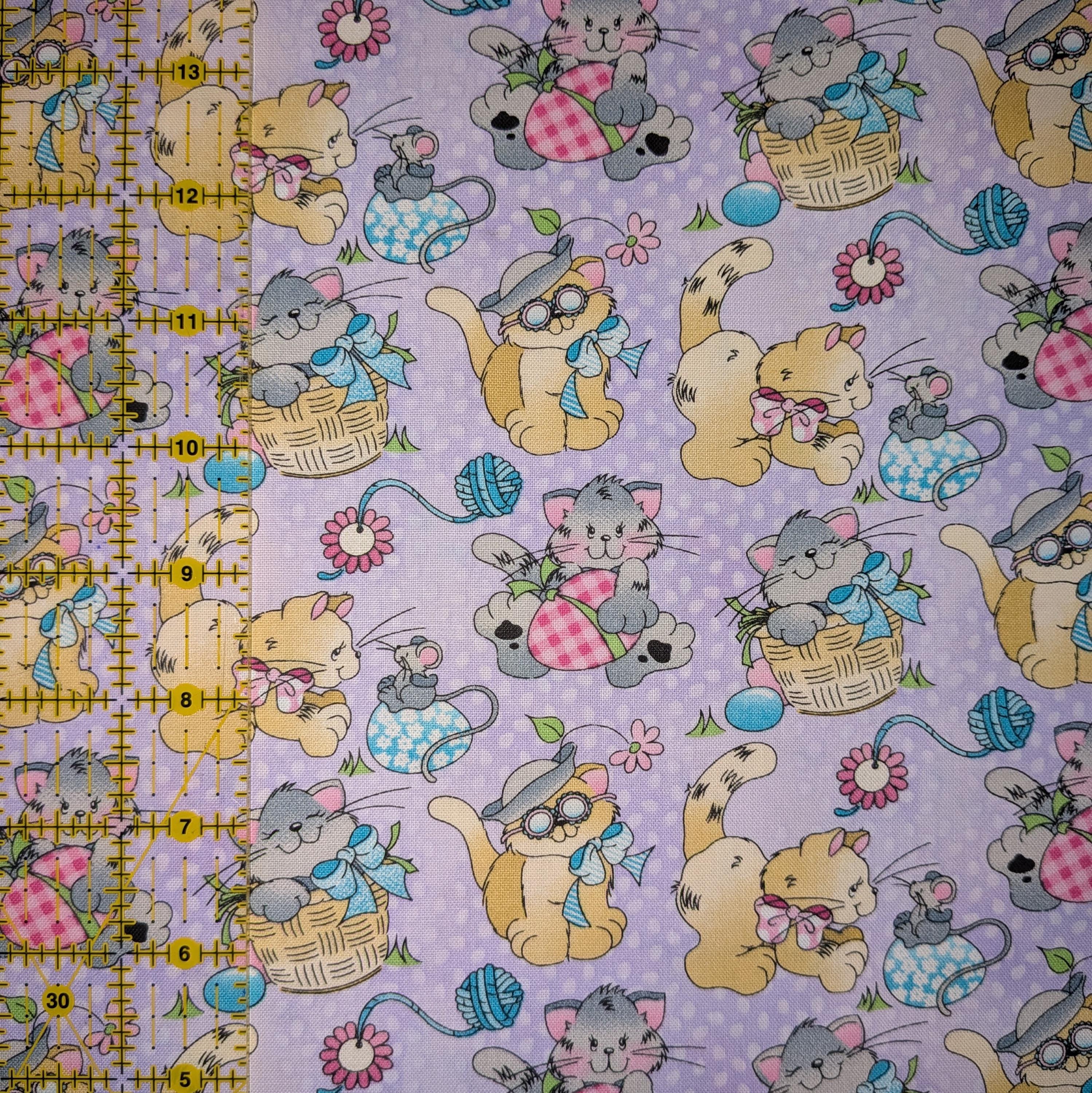 Fabric Traditions ~ CATS & EGGS (Holiday Prints) ~ Purple ~ Sold by the 1/2 Yard