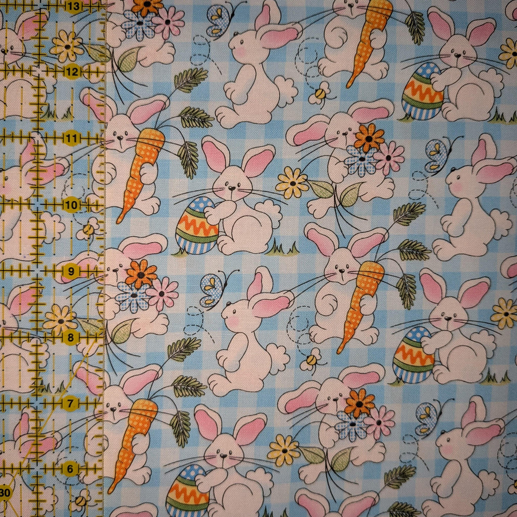 Fabric Traditions ~ BUNNIES PLAID (Spring Holiday) ~ Blue ~ Sold by the 1/2 Yard