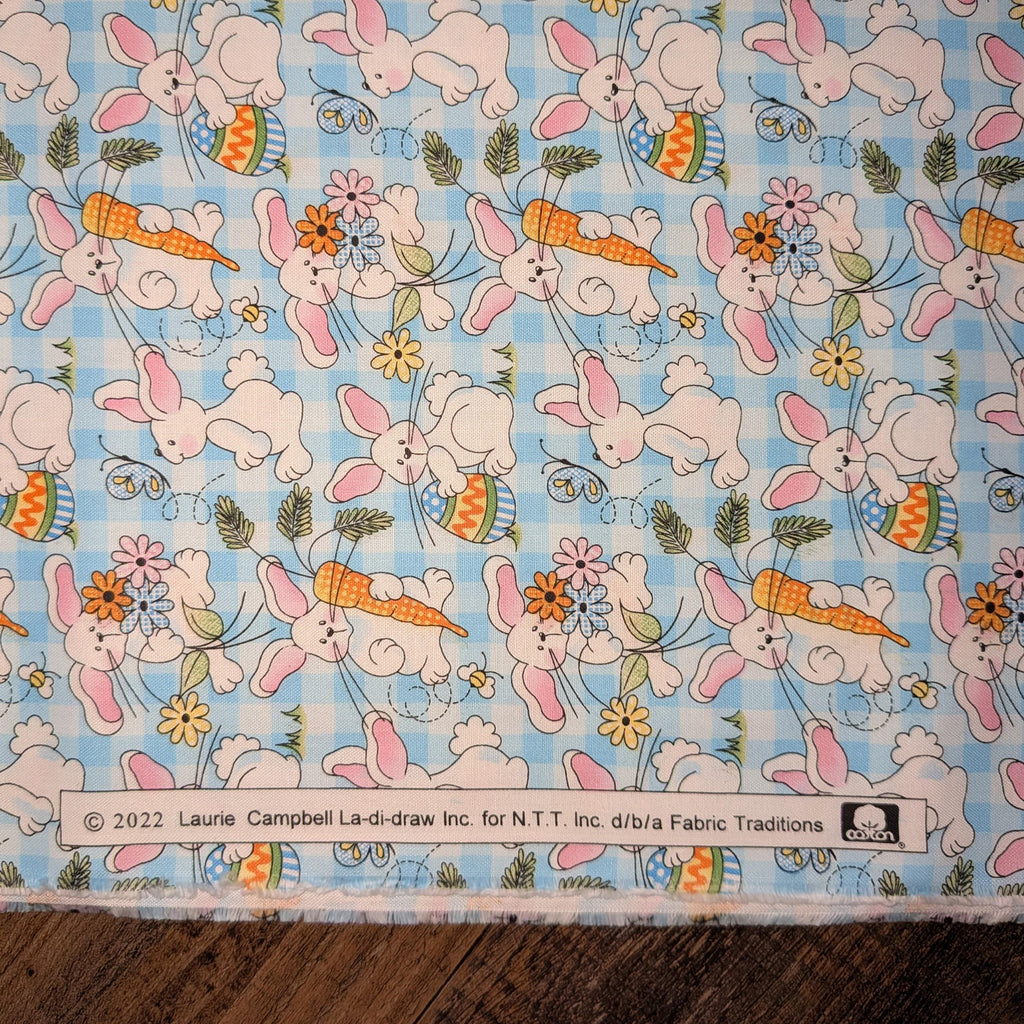Fabric Traditions ~ BUNNIES PLAID (Spring Holiday) ~ Blue ~ Sold by the 1/2 Yard