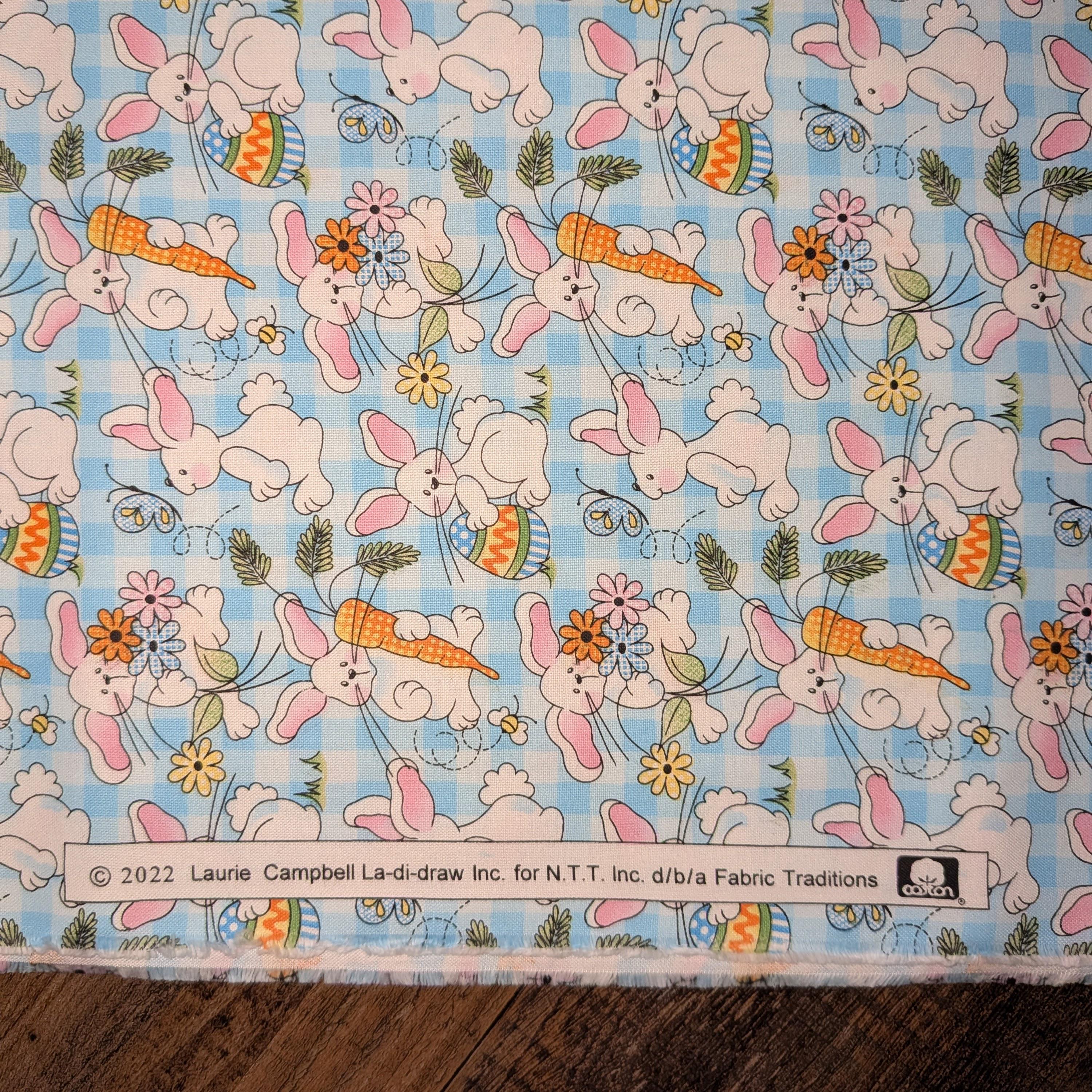 Fabric Traditions ~ BUNNIES PLAID (Spring Holiday) ~ Blue ~ Sold by the 1/2 Yard