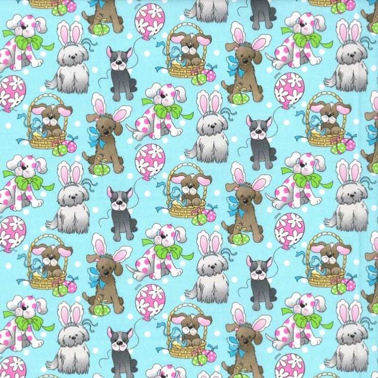 Fabric Traditions ~ SPRING PUPS (Spring Holiday) ~ Blue ~ Sold by the 1/2 Yard