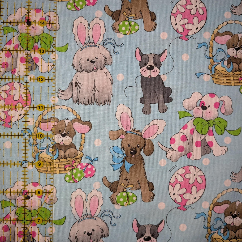 Fabric Traditions ~ SPRING PUPS (Spring Holiday) ~ Blue ~ Sold by the 1/2 Yard