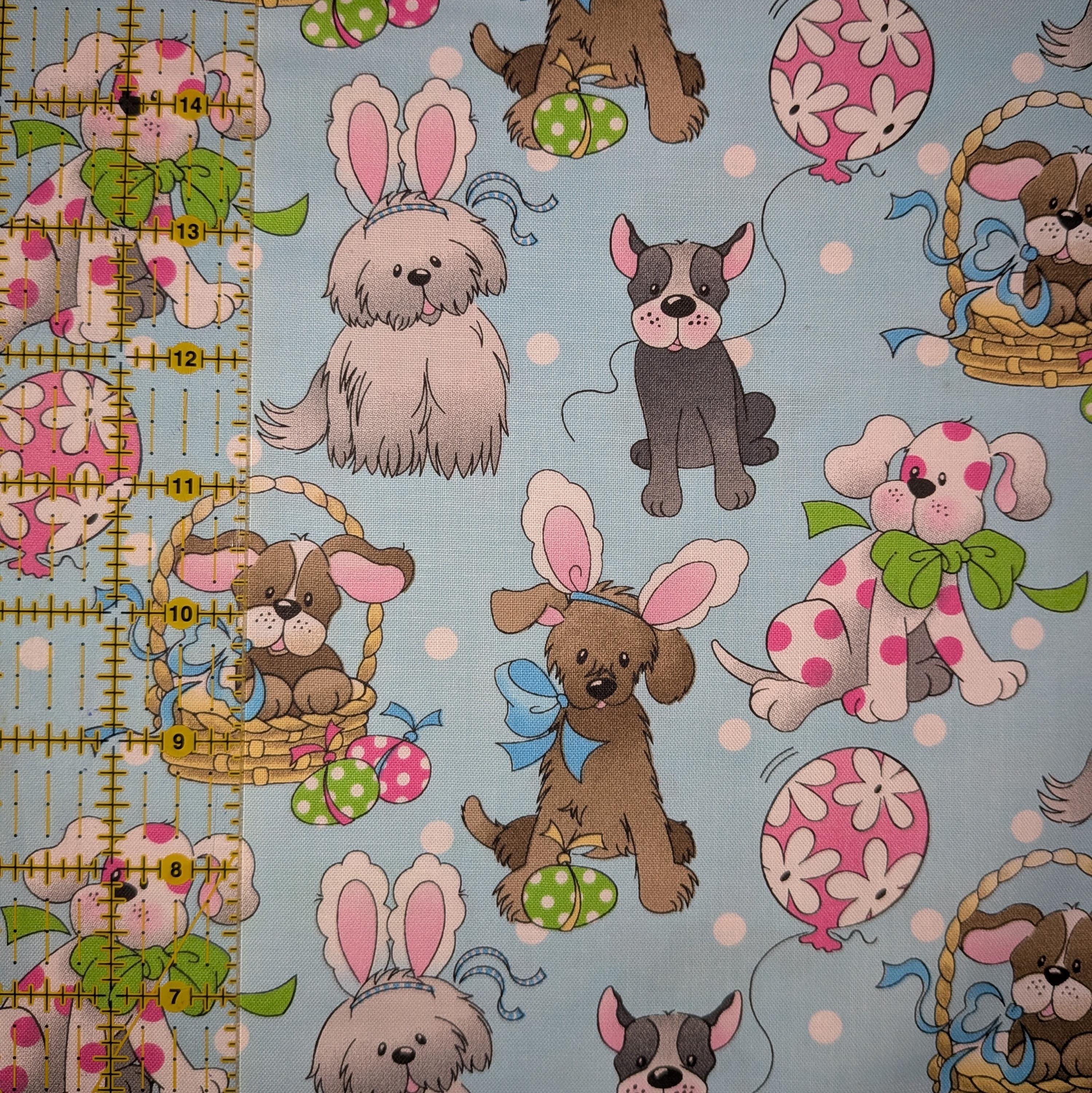 Fabric Traditions ~ SPRING PUPS (Spring Holiday) ~ Blue ~ Sold by the 1/2 Yard