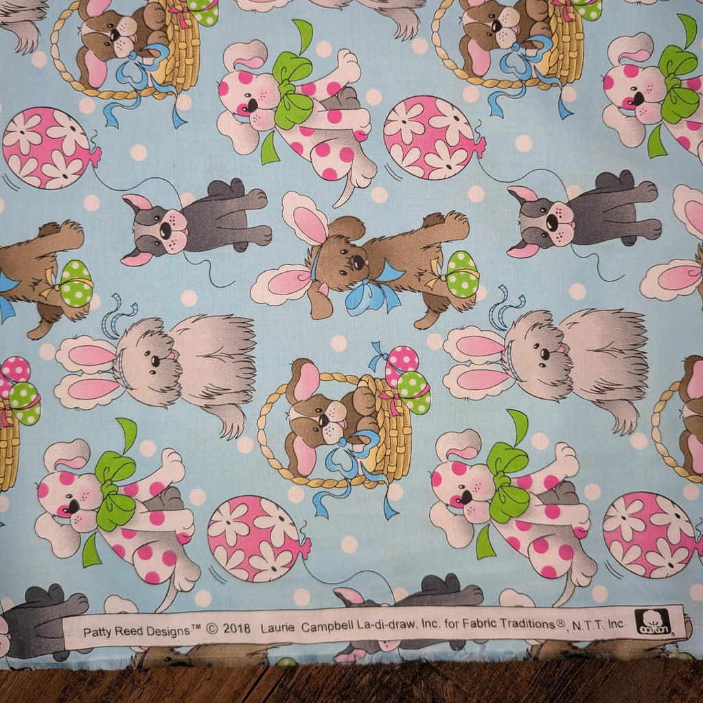 Fabric Traditions ~ SPRING PUPS (Spring Holiday) ~ Blue ~ Sold by the 1/2 Yard