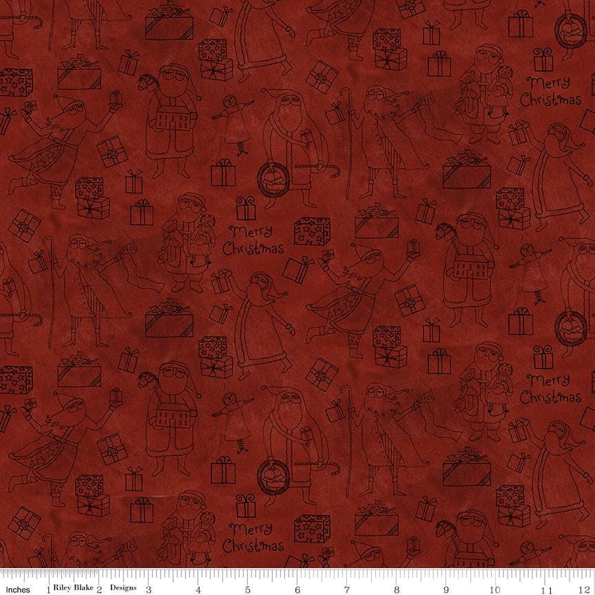 Riley Blake Designs ~ Naughty Or Nice ~ SANTA'S and GIFTS ~ Red ~ Cotton Quilting Fabric ~ Sold by the 1/2 Yard