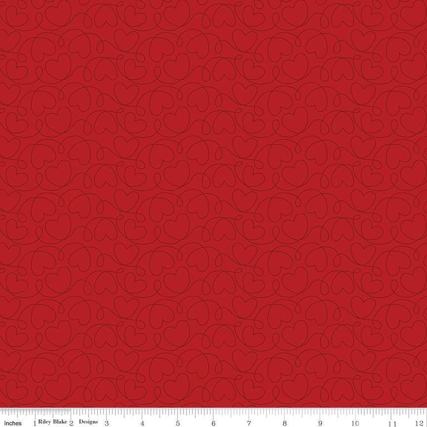 Riley Blake Designs ~ Sew In Love ~ TONAL HEARTS ~ Red ~ Cotton Quilting Fabric ~ Sold by the 1/2 Yard
