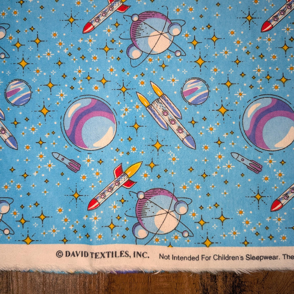 David Textiles ~ UP In SPACE ~ FLANNEL ~ Blue ~ Sold by the 1/2 Yard