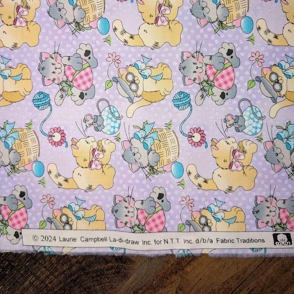 Fabric Traditions ~ CATS & EGGS (Holiday Prints) ~ Purple ~ Sold by the 1/2 Yard