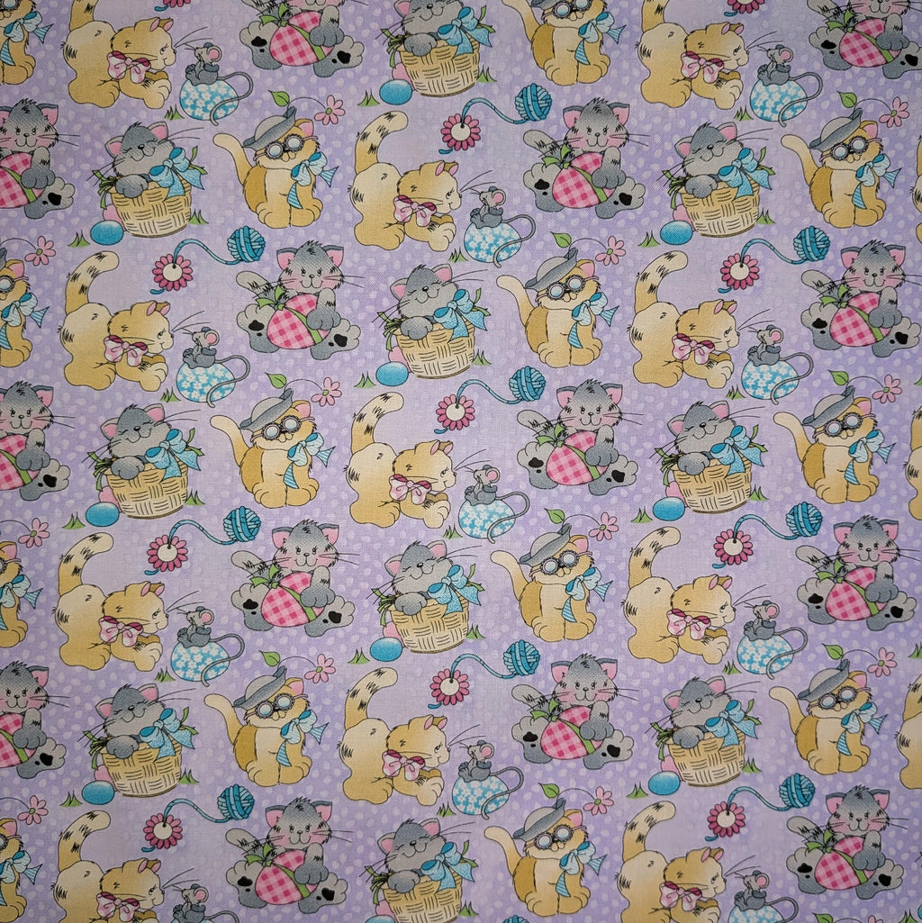 Fabric Traditions ~ CATS & EGGS (Holiday Prints) ~ Purple ~ Sold by the 1/2 Yard