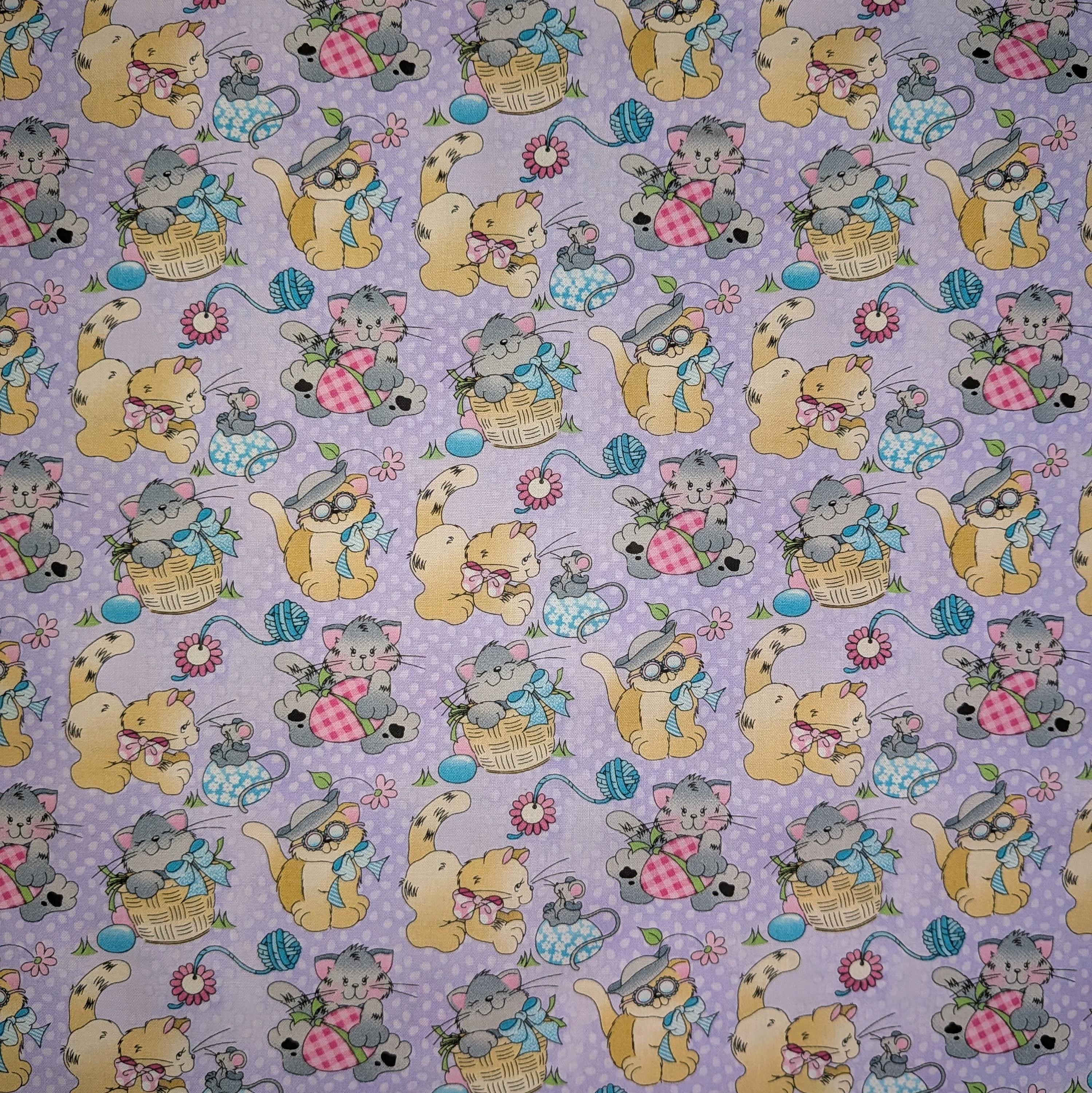 Fabric Traditions ~ CATS & EGGS (Holiday Prints) ~ Purple ~ Sold by the 1/2 Yard