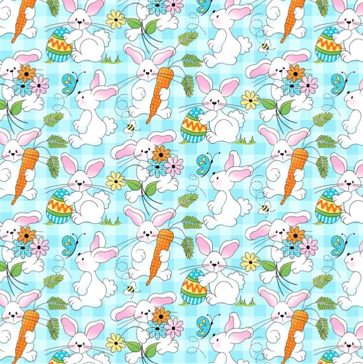 Fabric Traditions ~ BUNNIES PLAID (Spring Holiday) ~ Blue ~ Sold by the 1/2 Yard