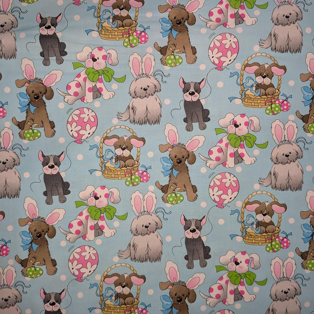 Fabric Traditions ~ SPRING PUPS (Spring Holiday) ~ Blue ~ Sold by the 1/2 Yard
