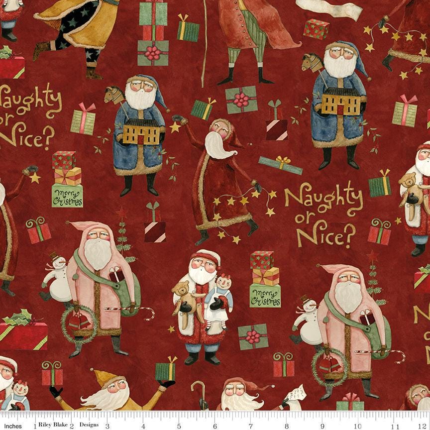 Riley Blake Designs ~ Naughty Or Nice ~ SANTA MAIN PRINT ~ Red ~ Cotton Quilting Fabric ~ Sold by the 1/2 Yard