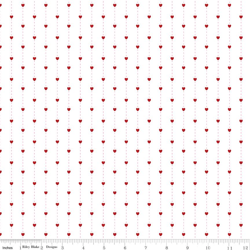 Riley Blake Designs ~ Sew In Love ~ HEART STRIPES ~ White ~ Cotton Quilting Fabric ~ Sold by the 1/2 Yard