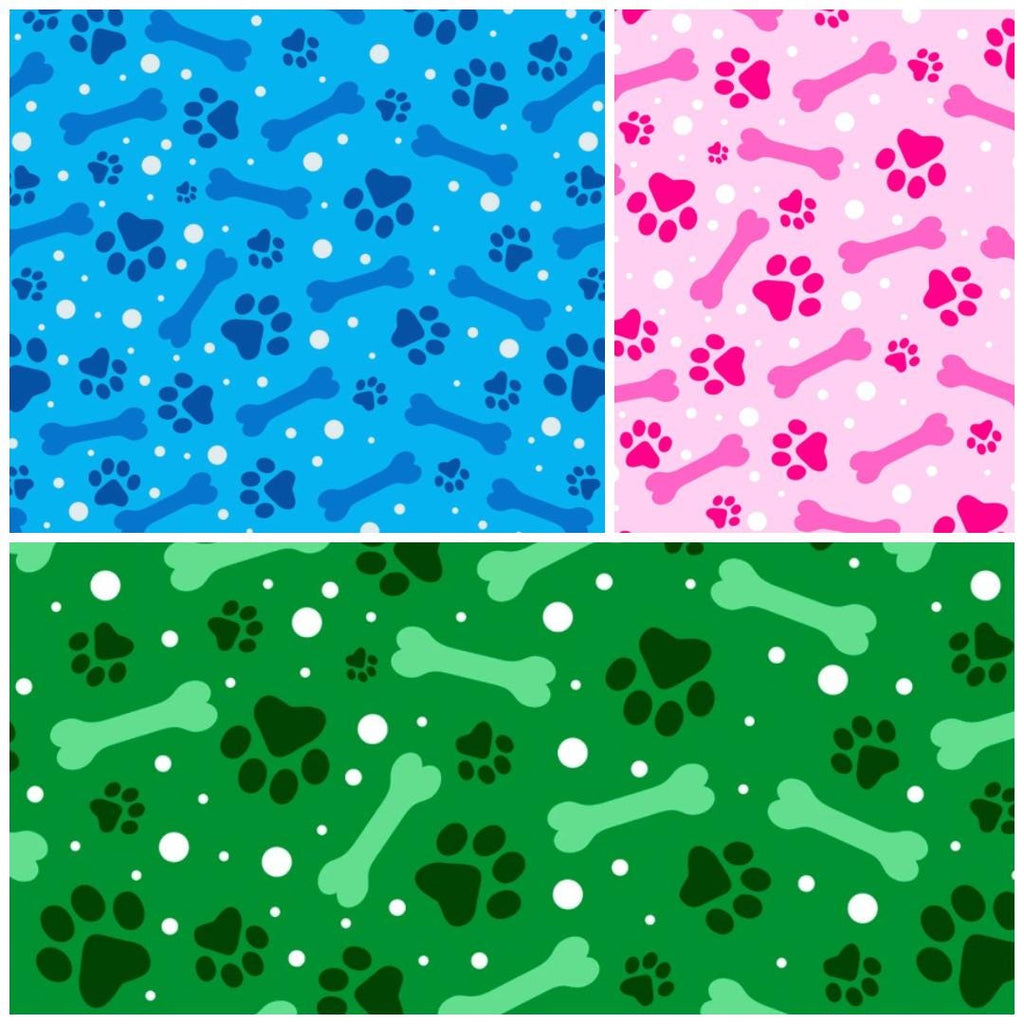 David Textiles ~ PAWS AND BONES (Potpourri of Novelty) ~ Blue, Green, or Pink ~ Sold by the 1/2 Yard