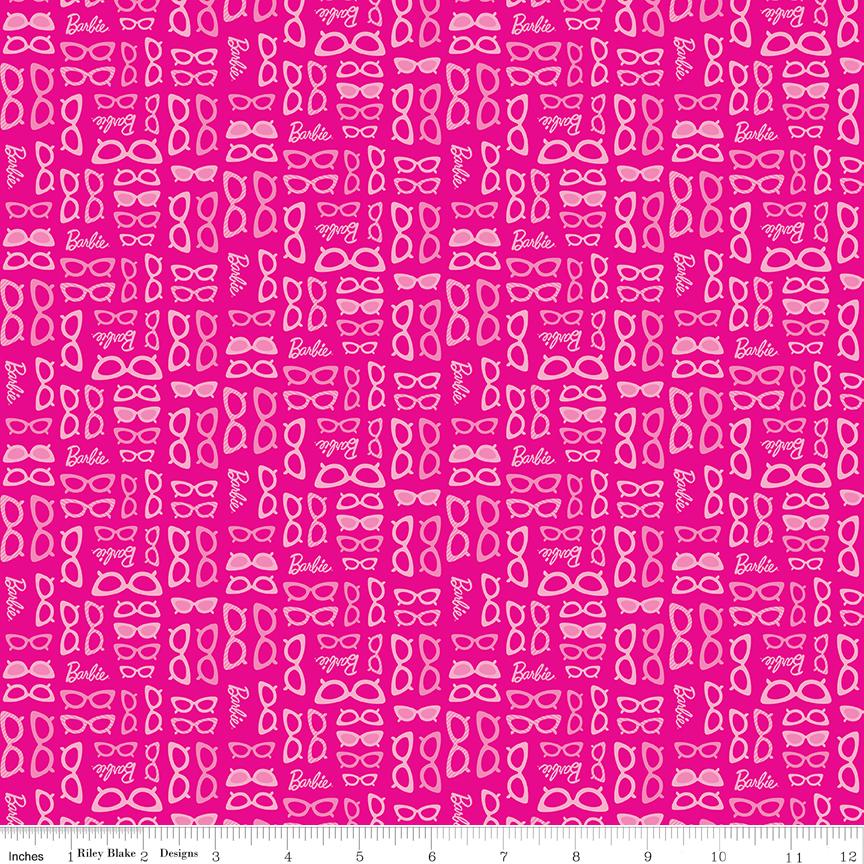 Riley Blake Designs ~ Barbie World ~ GLASSES ~ Medium Pink and Hot Pink ~ Cotton Quilting Fabric ~ Sold by the 1/2 Yard