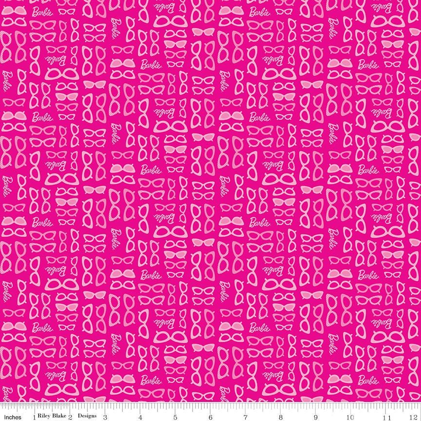 Riley Blake Designs ~ Barbie World ~ GLASSES ~ Medium Pink and Hot Pink ~ Cotton Quilting Fabric ~ Sold by the 1/2 Yard