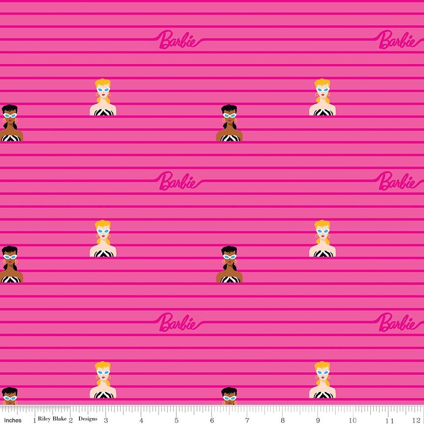 Riley Blake Designs ~ Barbie World ~ STRIPE~ Powder and Hot Pink ~ Cotton Quilting Fabric ~ Sold by the 1/2 Yard