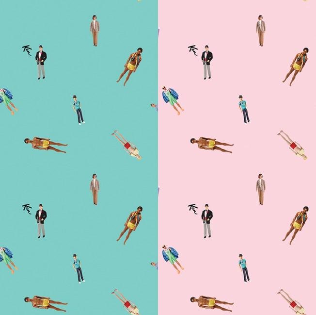 Riley Blake Designs ~ Barbie World ~ KEN DOLLS~ Teal and Pink ~ Cotton Quilting Fabric ~ Sold by the 1/2 Yard