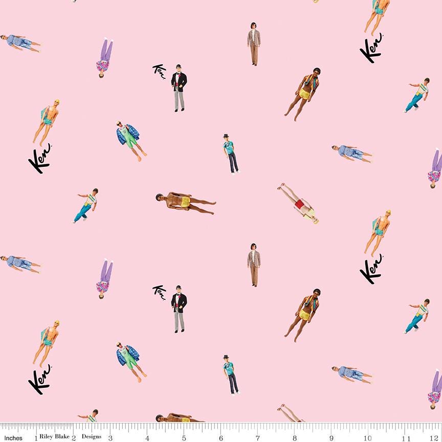 Riley Blake Designs ~ Barbie World ~ KEN DOLLS~ Teal and Pink ~ Cotton Quilting Fabric ~ Sold by the 1/2 Yard