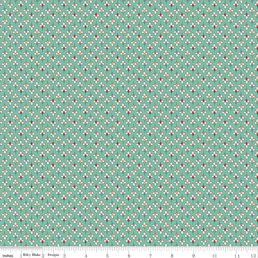 Riley Blake Designs ~ Home Town Holiday ~ LIGHTS ~ Sea Glass ~ By Lori Holt ~ Cotton Quilting Fabric ~ Sold by the 1/2 Yard