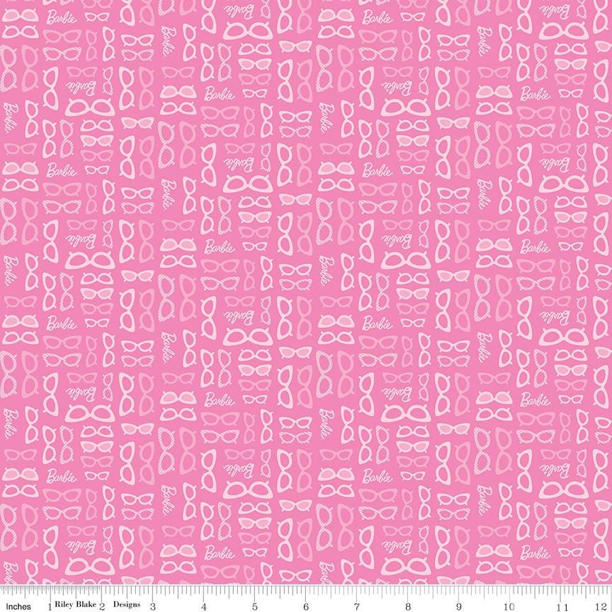 Riley Blake Designs ~ Barbie World ~ GLASSES ~ Medium Pink and Hot Pink ~ Cotton Quilting Fabric ~ Sold by the 1/2 Yard