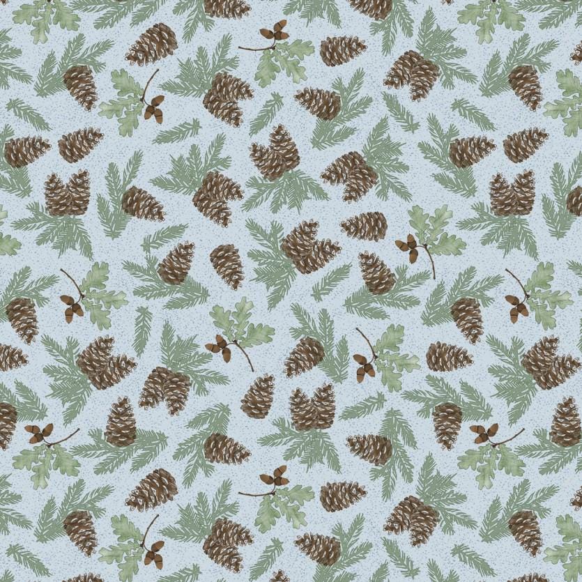 Wilmington Prints ~Timberland Trails ~ PINE CONE TOSS ~ Blue ~ Sold by the 1/2 Yard