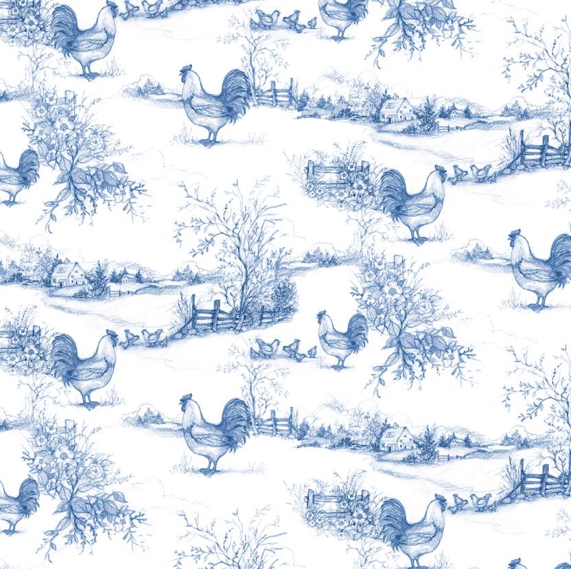 Wilmington Prints ~ Country Blue ~ ROOSTER TOILE ~ White/Dark Blue ~ Sold by the 1/2 Yard
