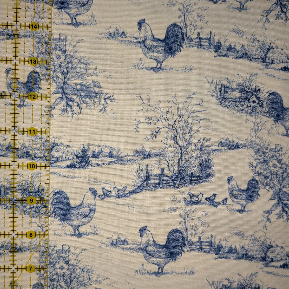 Wilmington Prints ~ Country Blue ~ ROOSTER TOILE ~ White/Dark Blue ~ Sold by the 1/2 Yard