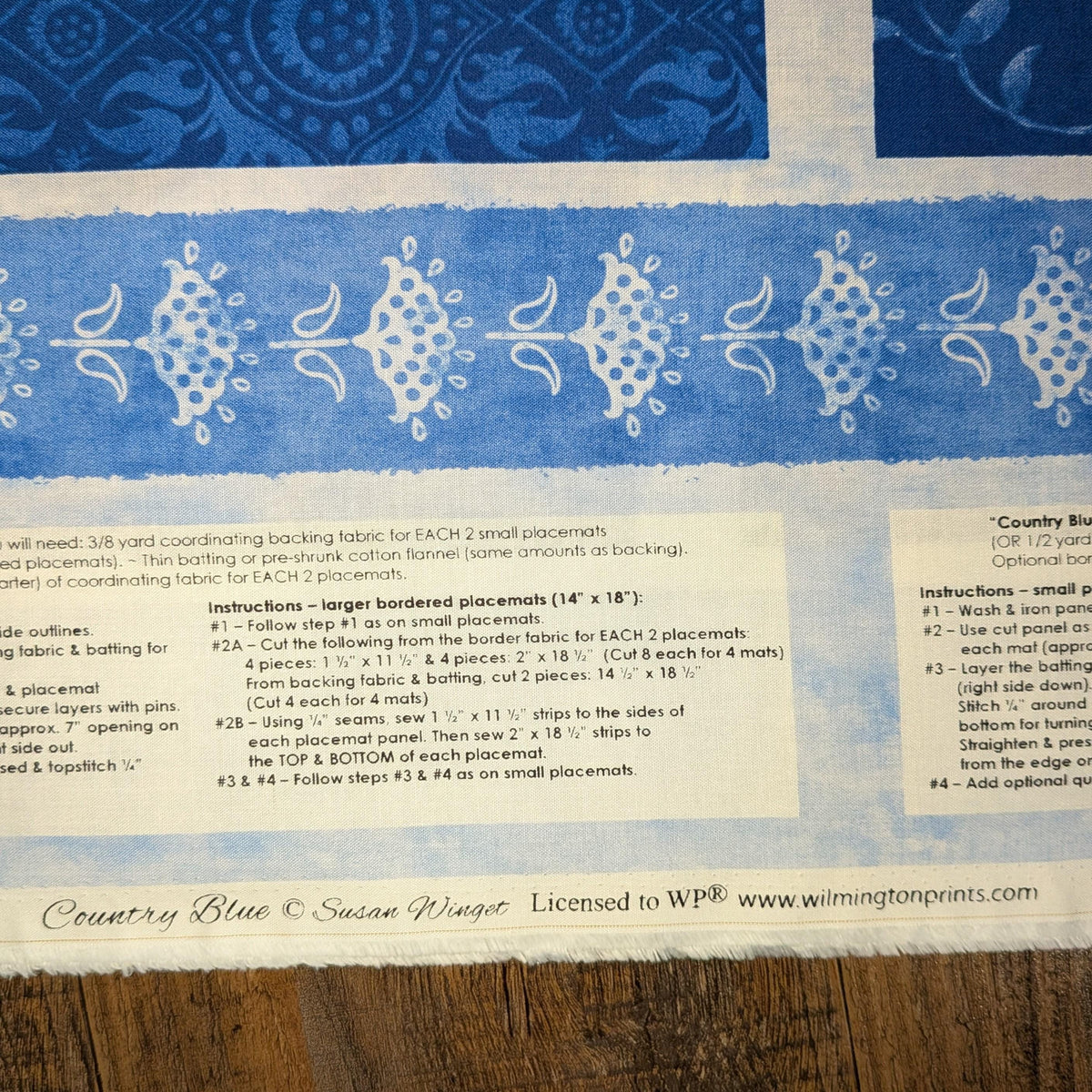 Wilmington Prints ~ Country Blue ~ 24" PLACEMAT PANEL ~ Multi ~ Sold by Panel