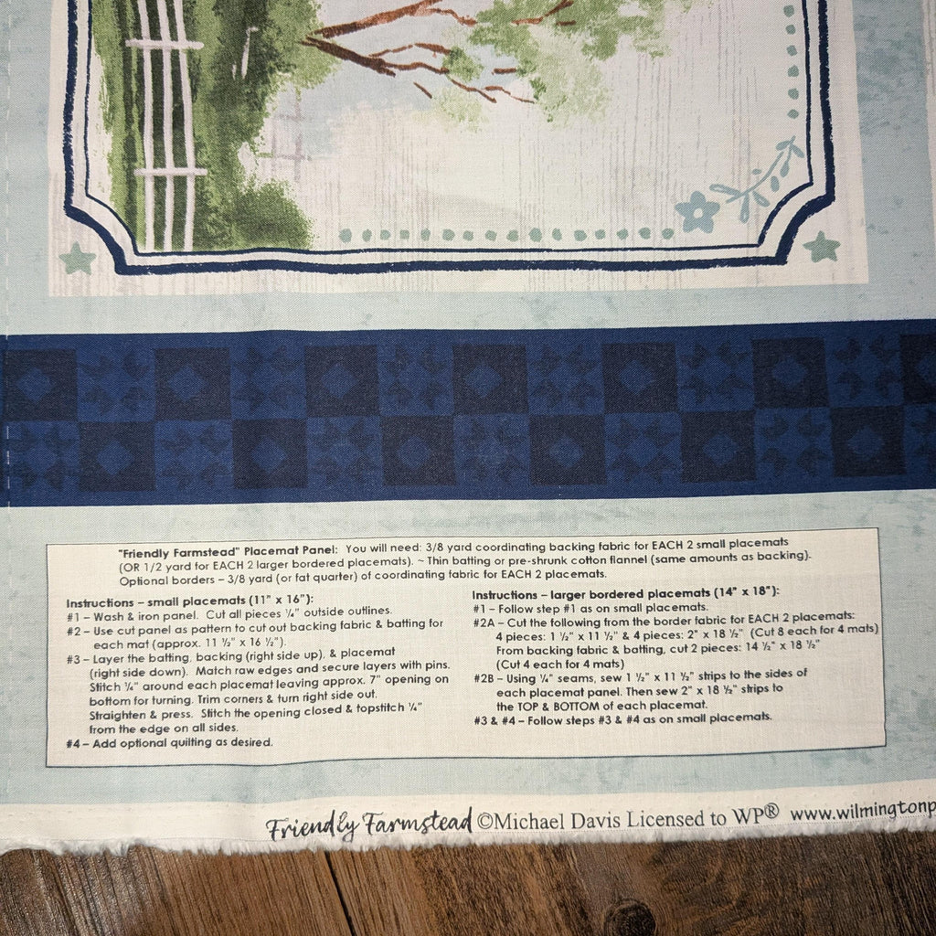 Wilmington Prints ~ Friendly Farmstead ~ 24" PLACEMAT PANEL ~ Multi ~ Sold by Panel