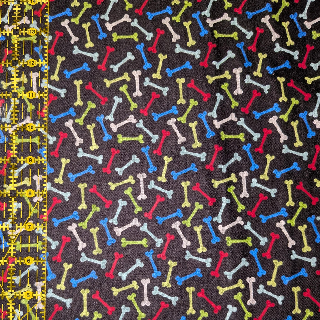 3 Wishes Fabric ~ BONES ~ FLANNEL ~ Black ~ Sold by the 1/2 Yard