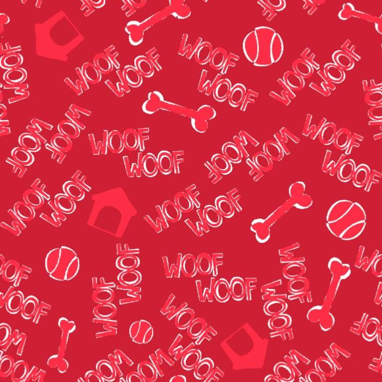 3 Wishes Fabric ~ WOOF TOSS ~ FLANNEL ~ Red ~ Sold by the 1/2 Yard